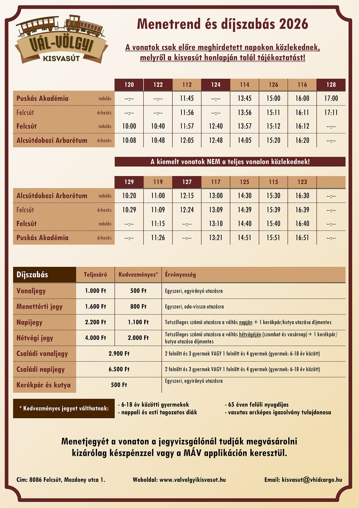 Aktuális menetrend 2026